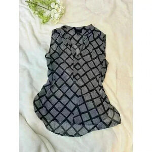 Lumiere Blouse Women's Large Blue White Stripes Sheer Top Geometric‎